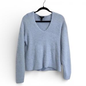 Forever 21 Blue V-Neck Soft Knit Sweater Size Small Minimalist Cozy Casual